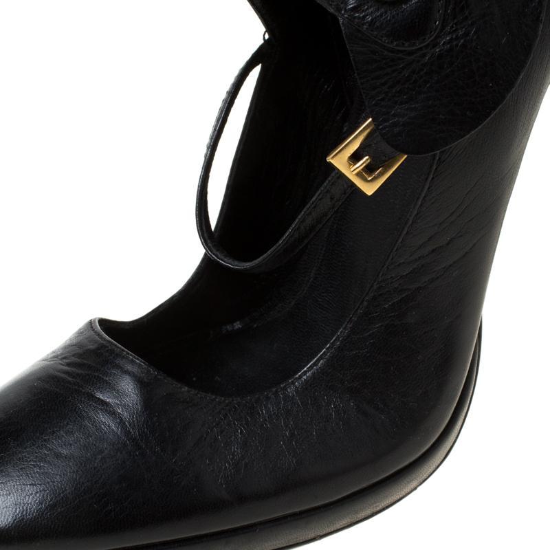 Prada Black Leather Mary Jane Ankle Boots Size 37 2
