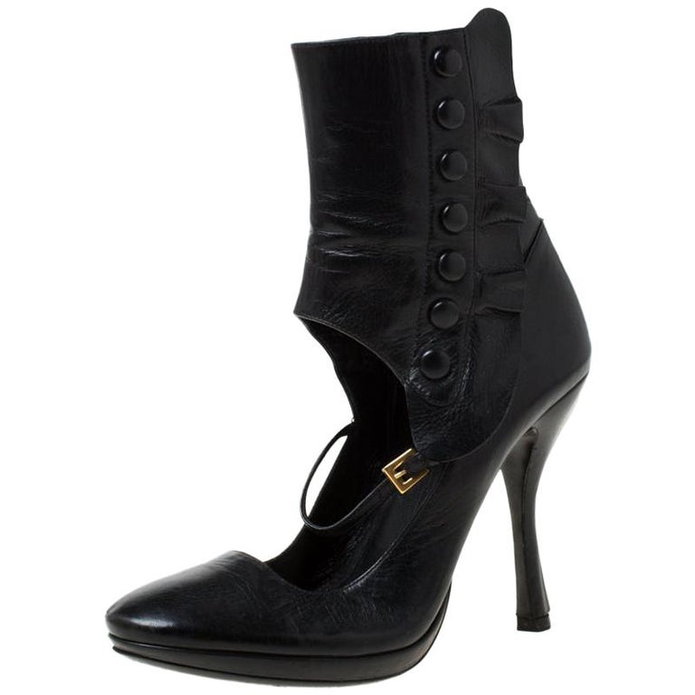 Prada Black Leather Mary Jane Ankle Boots Size 37 For Sale at 1stDibs