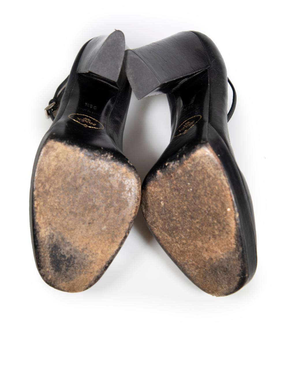 Women's Prada Black Leather Mary Jane Heels Size IT 38.5 For Sale