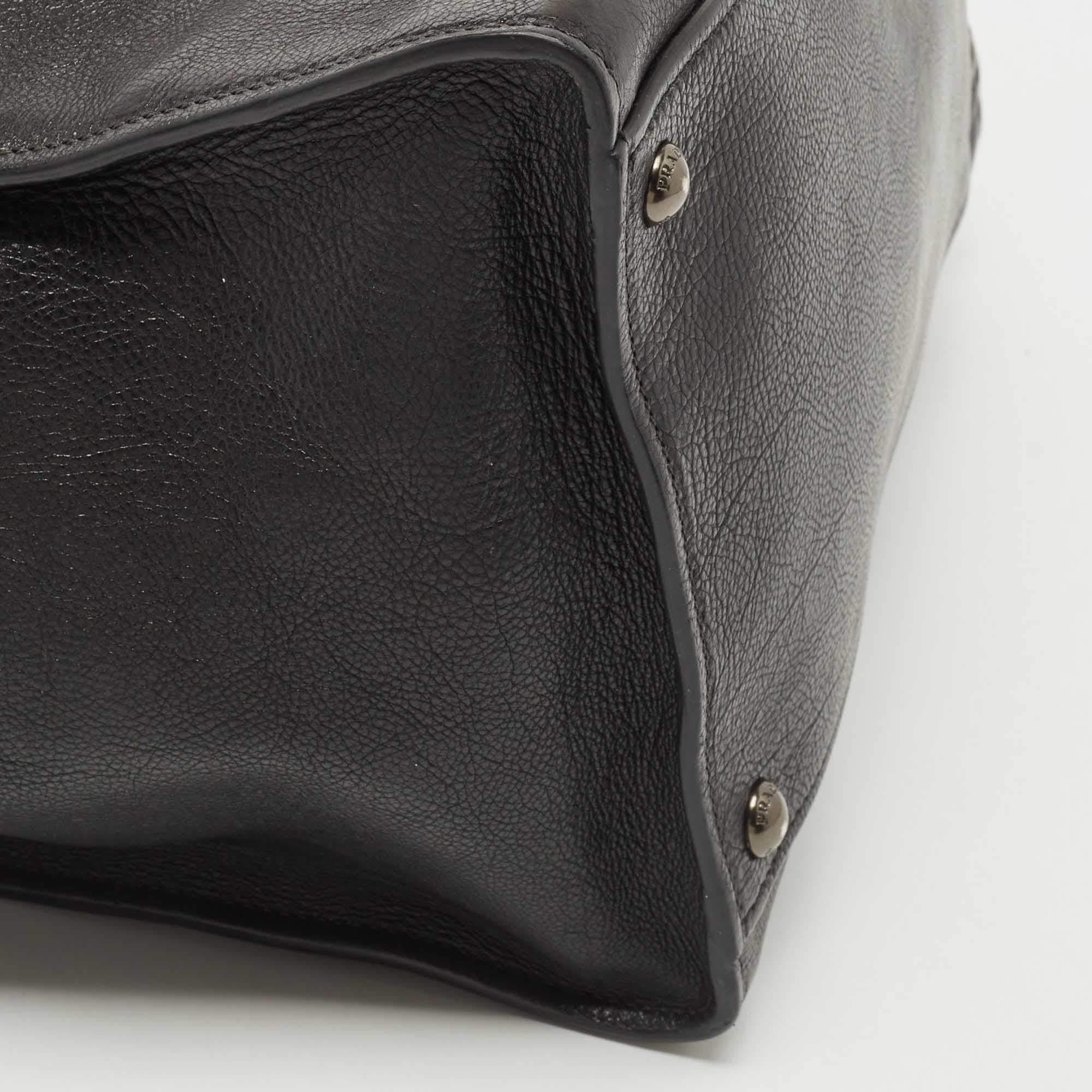 Prada Black Leather Medium Twin Pocket Double Handle Tote 11