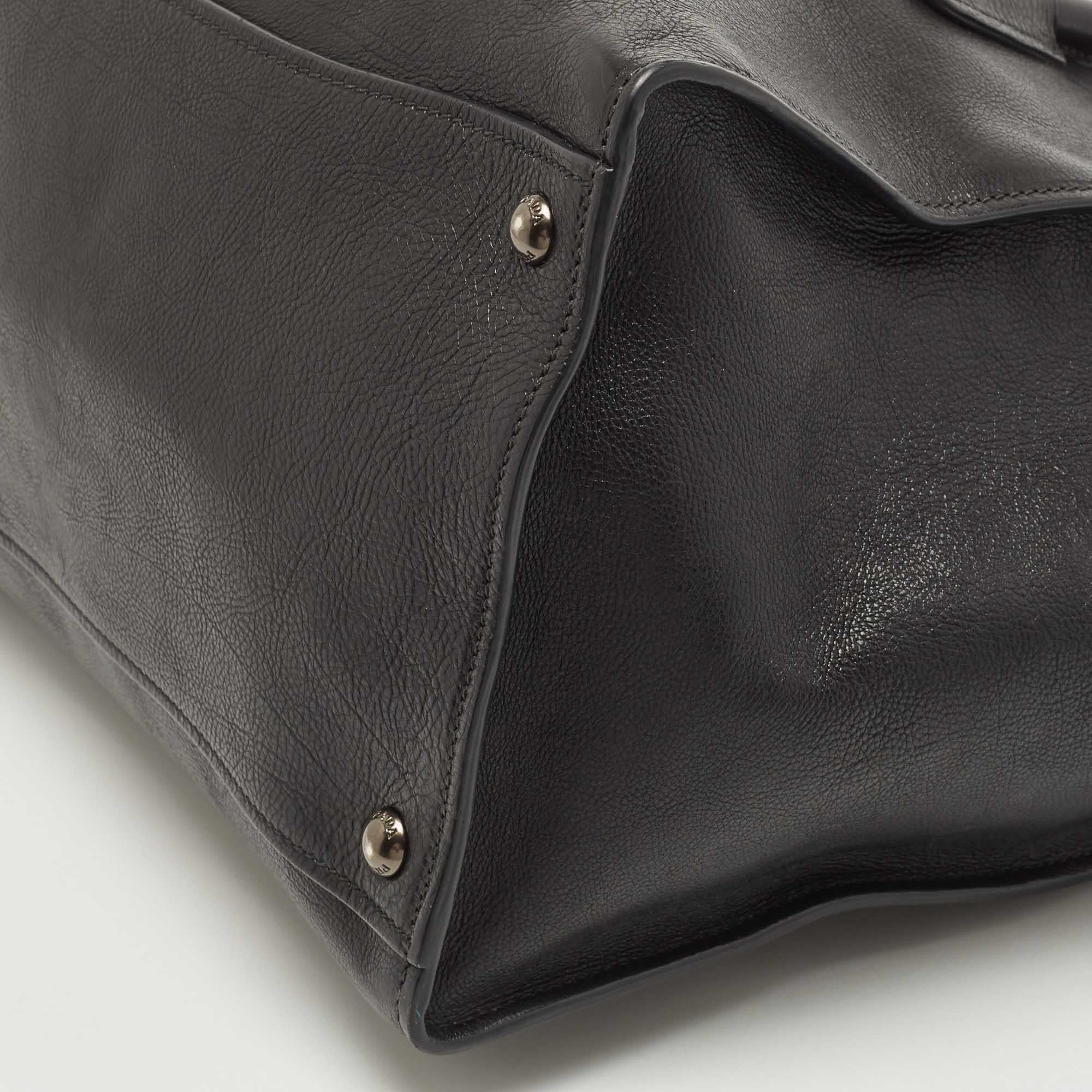 Prada Black Leather Medium Twin Pocket Double Handle Tote 12