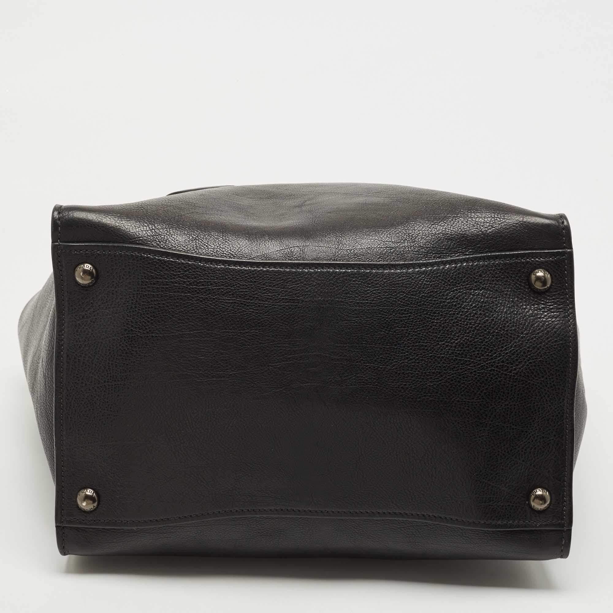 Prada Black Leather Medium Twin Pocket Double Handle Tote 1
