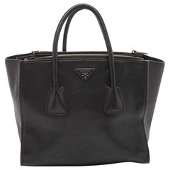 Prada Black Leather Medium Twin Pocket Double Handle Tote
