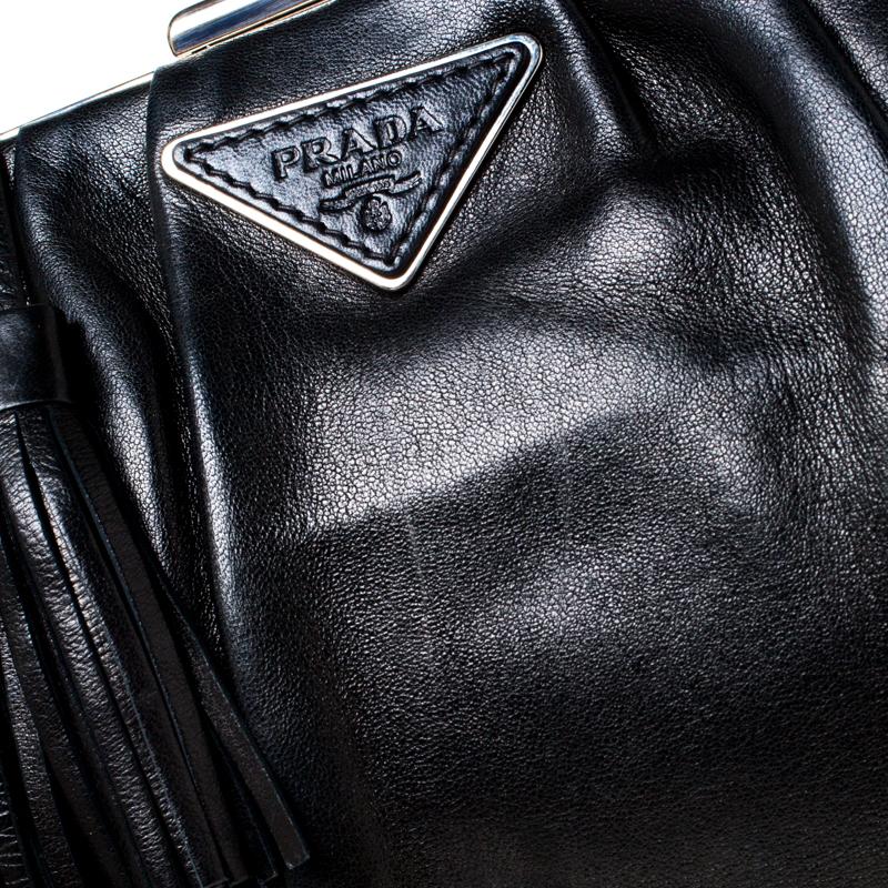 Prada Black Leather Metal Frame Satchel 2