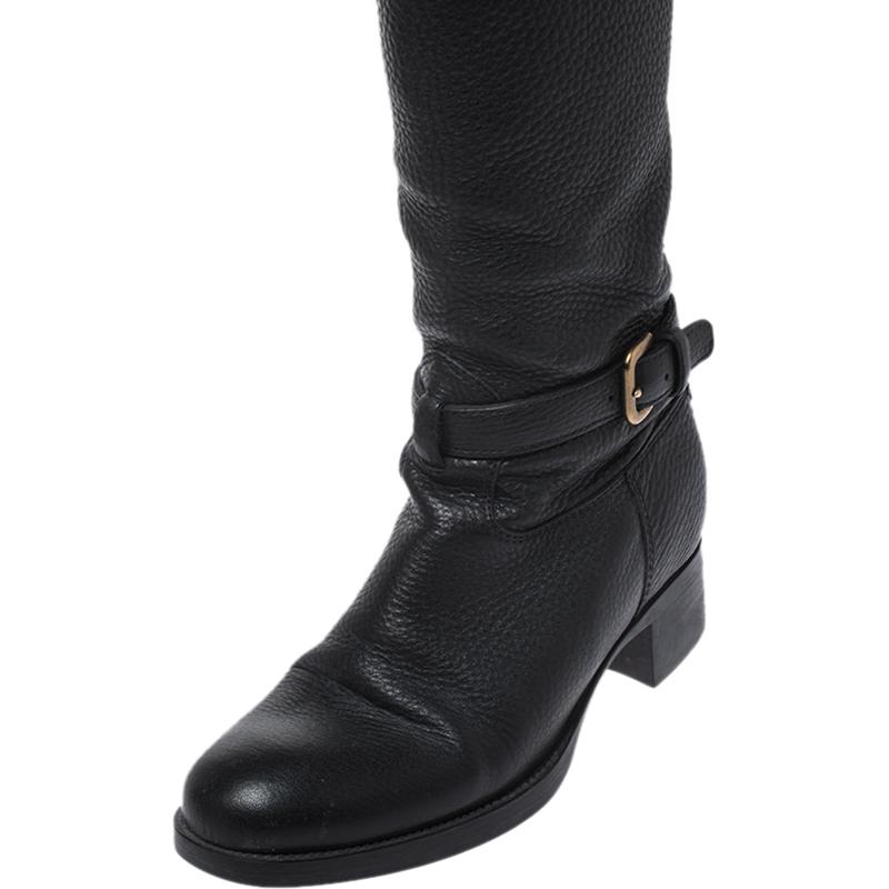 Women's Prada Black Leather Mid Calf Boots Size 38.5