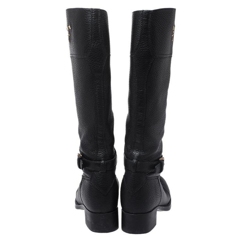 Prada Black Leather Mid Calf Boots Size 38.5 1