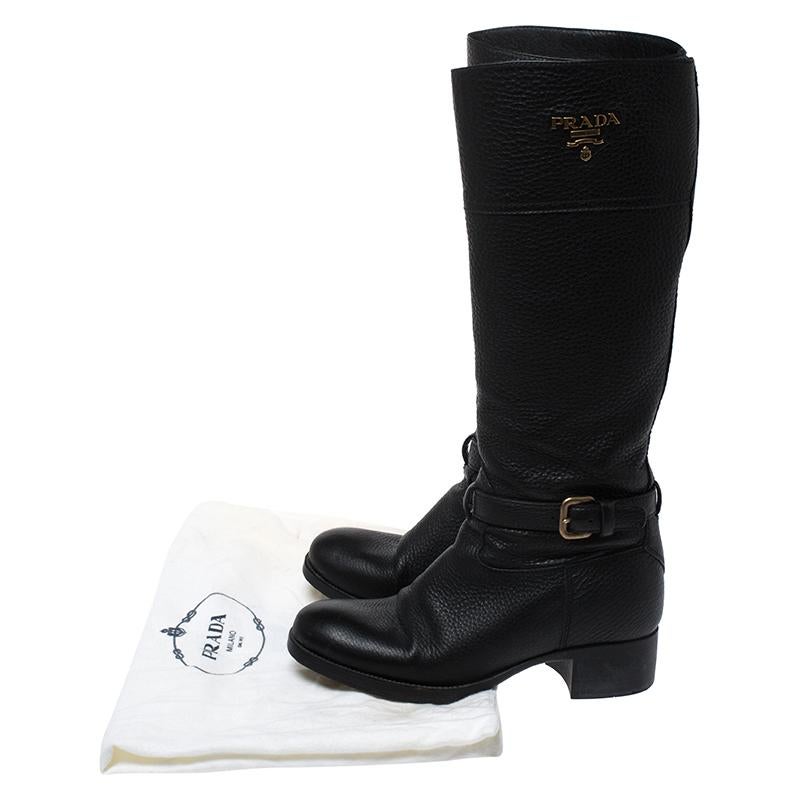 Prada Black Leather Mid Calf Boots Size 38.5 3