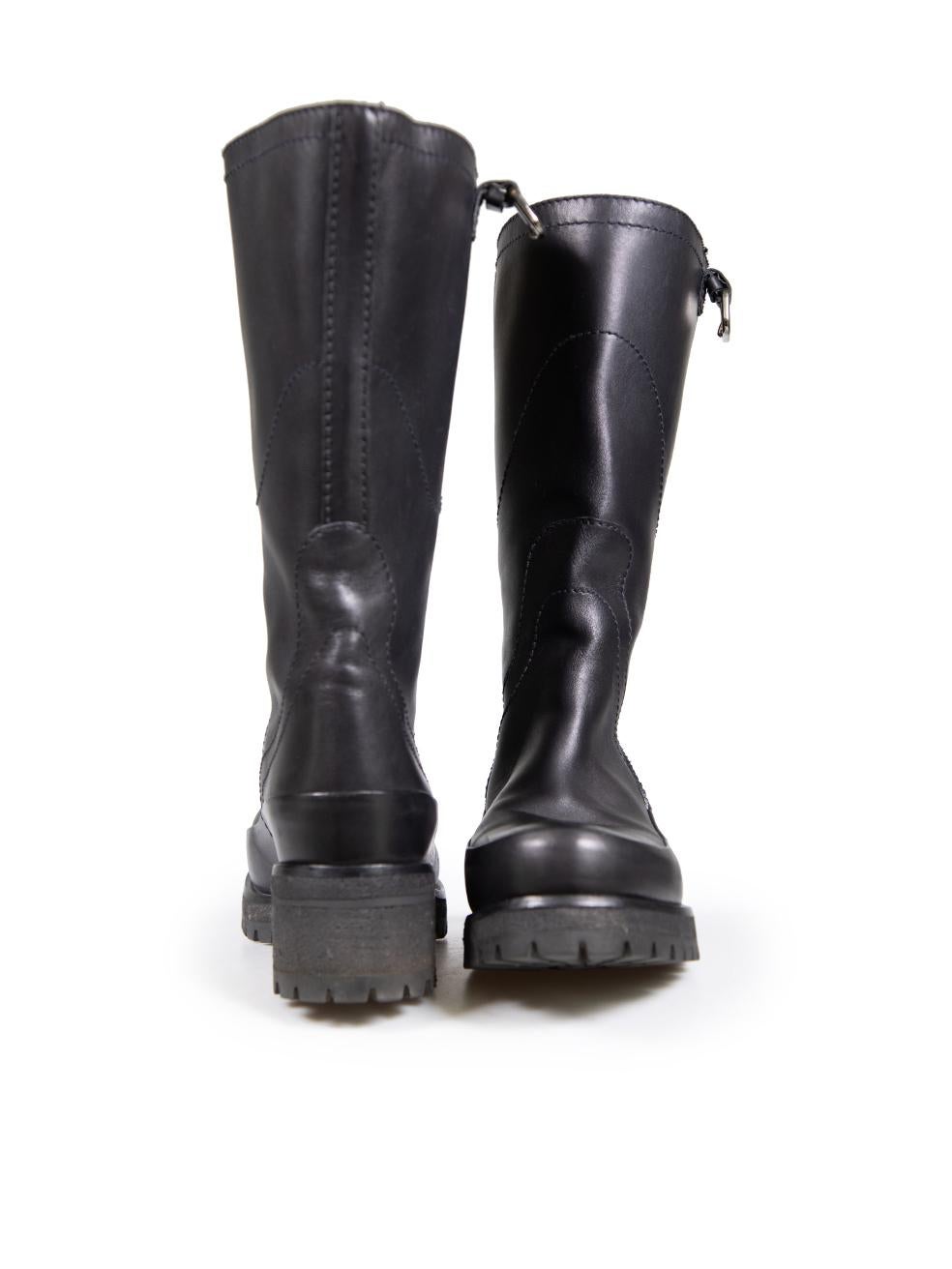 Prada Black Leather Mid Calf Buckle Boots Size IT 38 In Good Condition For Sale In London, GB