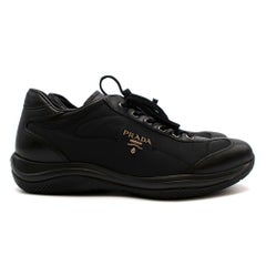 Prada Black Leather Nylon Low-Top Sneakers 37