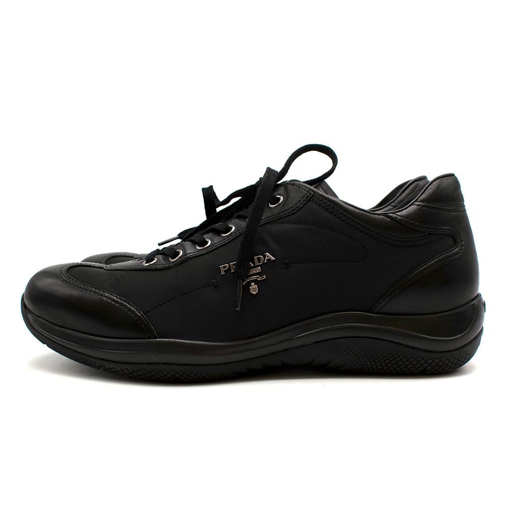 Women's or Men's Prada Black Leather Nylon Low-Top Sneakers 37