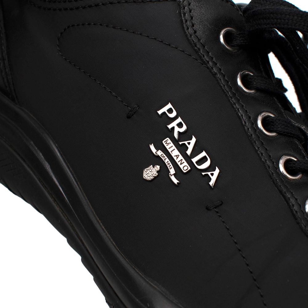 Prada Black Leather Nylon Low-Top Sneakers 37 4