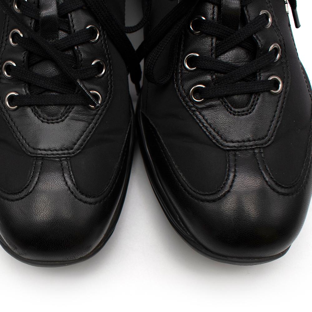 Prada Black Leather Nylon Low-Top Sneakers 37 5