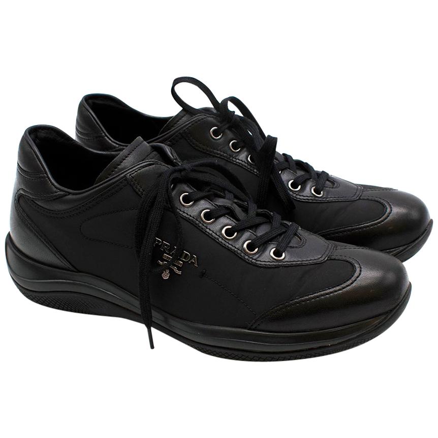 Prada Black Leather Nylon Low-Top Sneakers 37