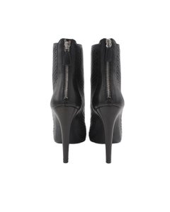 Prada Black Leather Open Toe Eyelet Booties