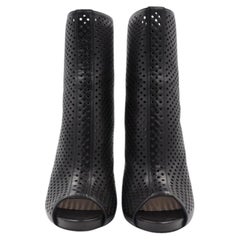 Prada Black Leather Open Toe Eyelet Booties