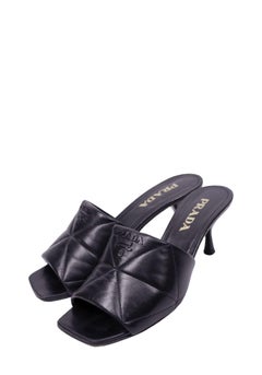Prada Black Leather Open Toe Heeled Mules - EU 37.5