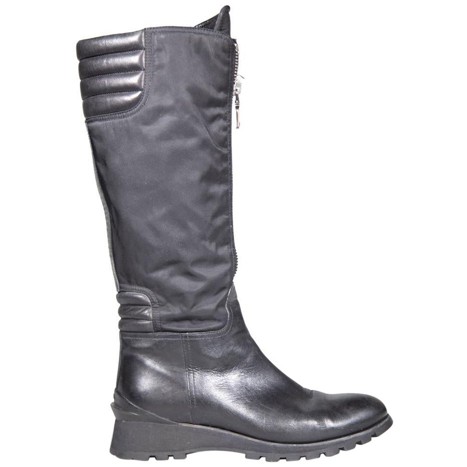 Prada Black Leather Panelled Mid Calf Boots Size IT 39