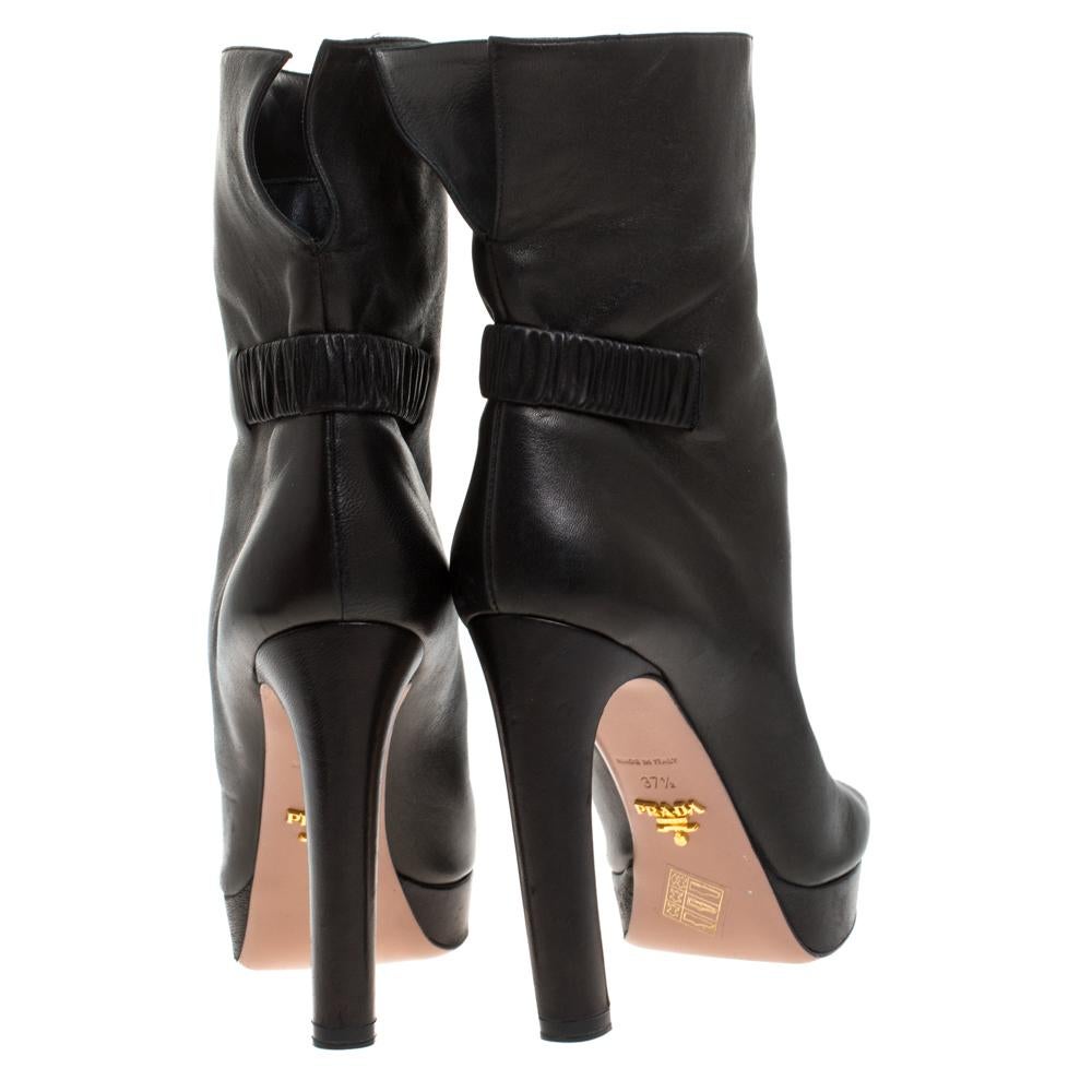 Prada Black Leather Peep Toe Platform Ankle Boots Size 37.5 2