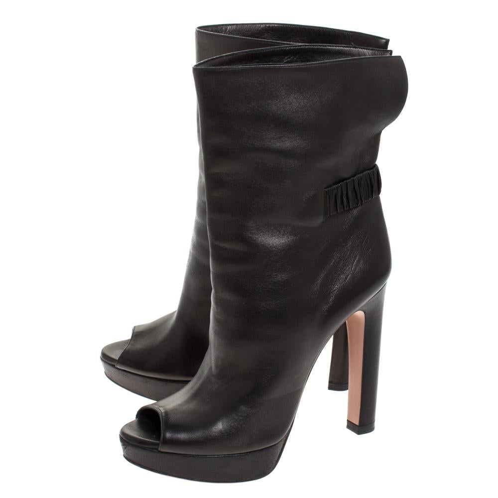 Prada Black Leather Peep Toe Platform Ankle Boots Size 37.5 3