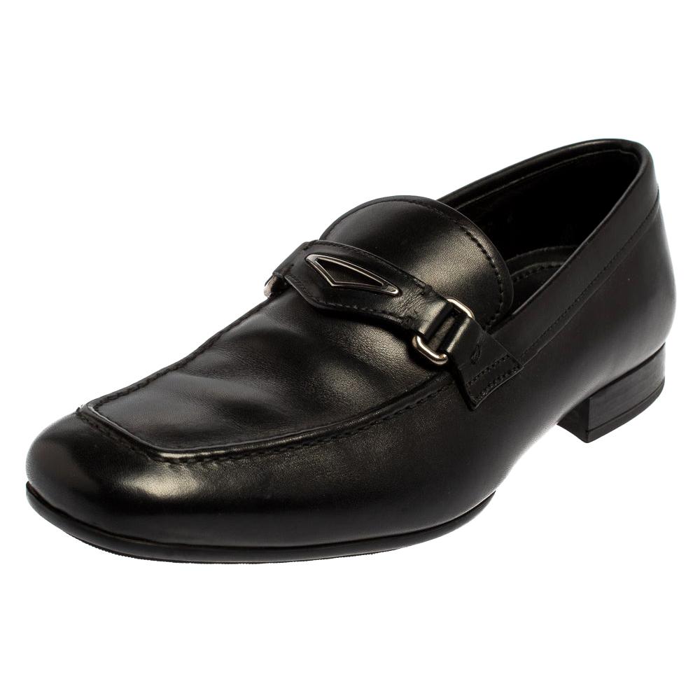Prada Black Leather Penny Loafers Size 40