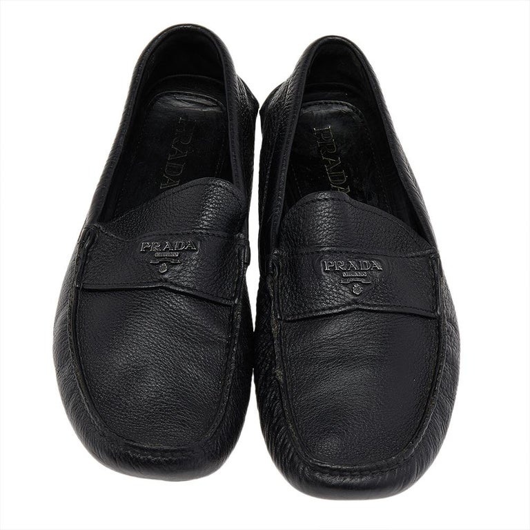 Prada Black Leather Penny Loafers Size 43 at 1stDibs
