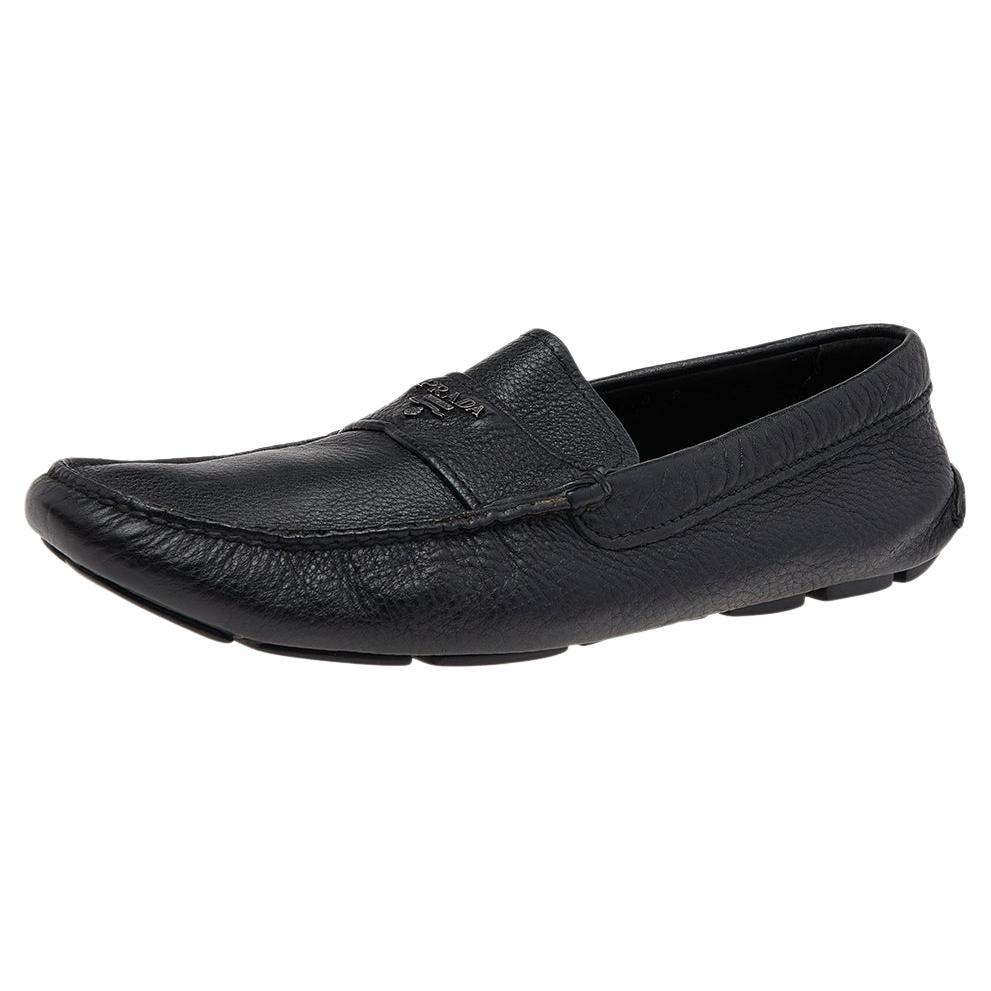 Prada Black Leather Penny Loafers Size 43