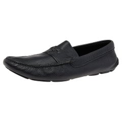 Used Prada Black Leather Penny Loafers Size 43
