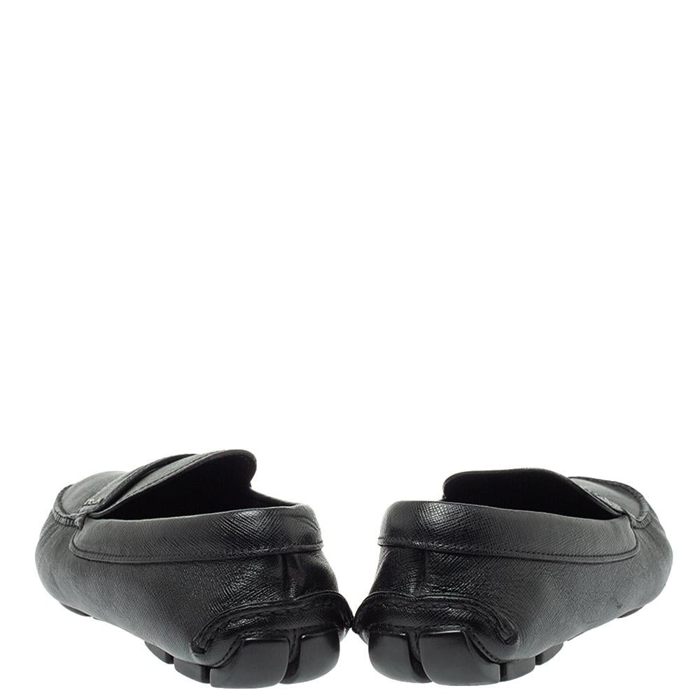 Men's Prada Black Leather Penny Slip On Loafers Size 40 For Sale