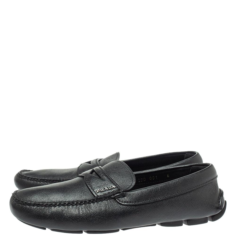 Prada Black Leather Penny Slip On Loafers Size 40 For Sale 1