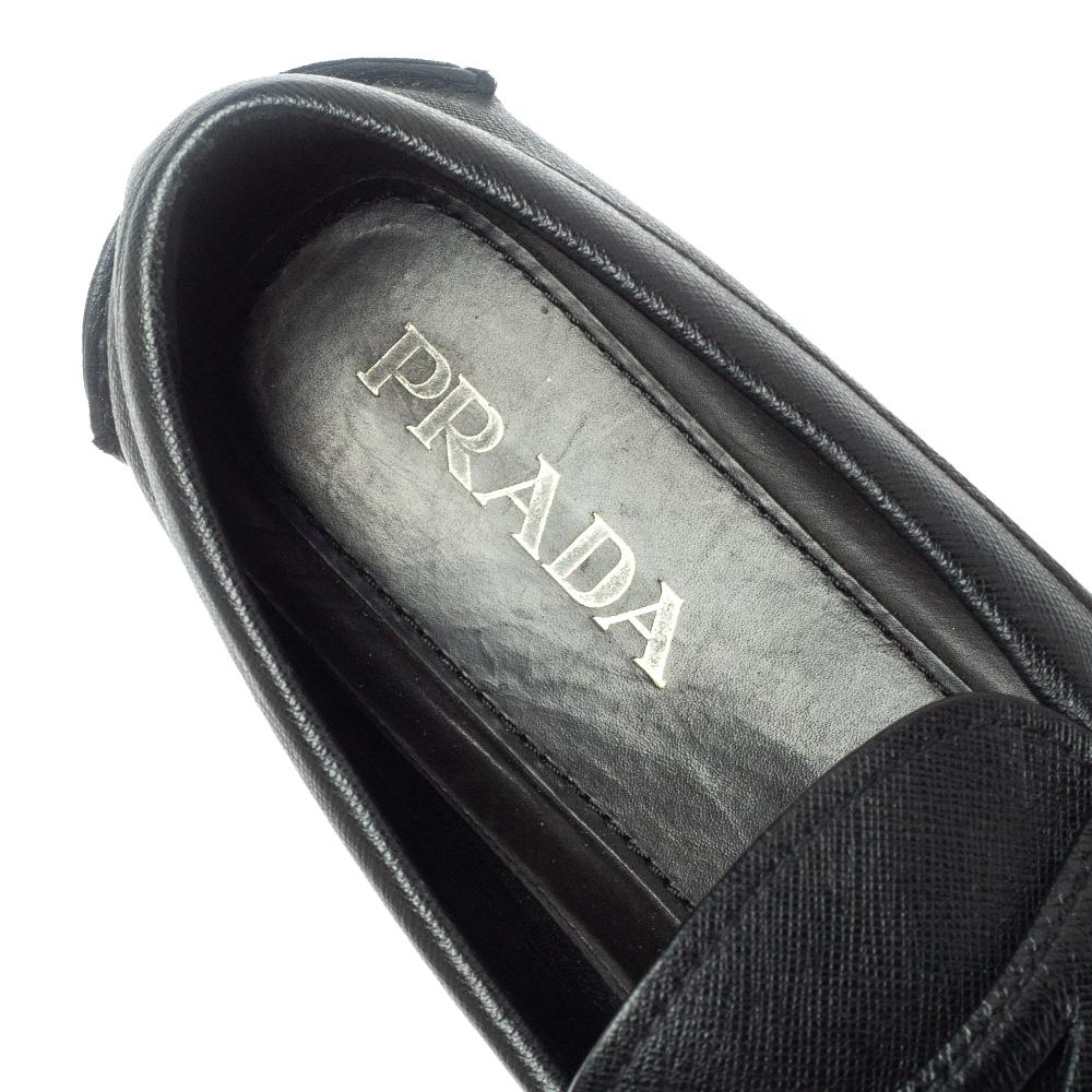 Prada Black Leather Penny Slip On Loafers Size 40 For Sale 2