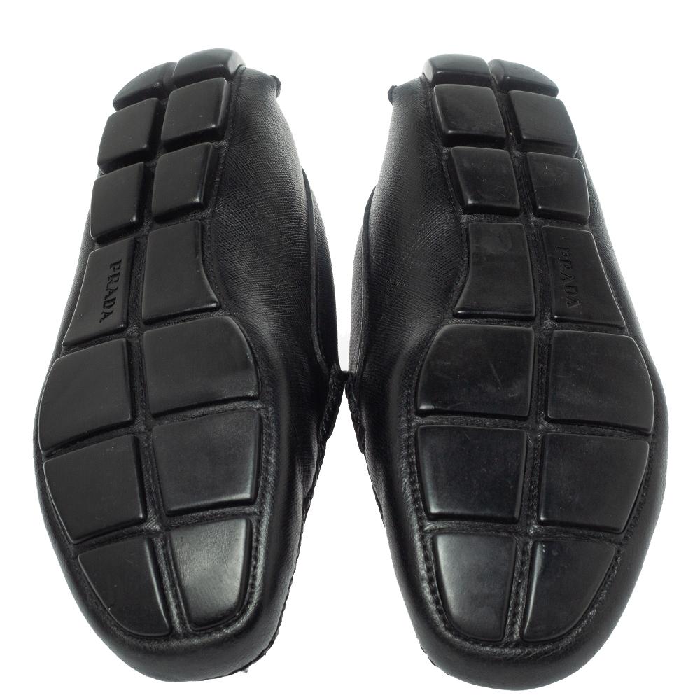 Prada Black Leather Penny Slip On Loafers Size 40 For Sale 3