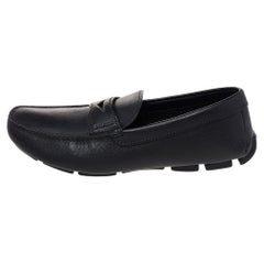 Prada Black Leather Penny Slip On Loafers Size 43