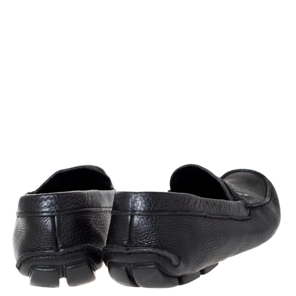 Men's Prada Black Leather Penny Slip On Loafers Size 43.5 For Sale