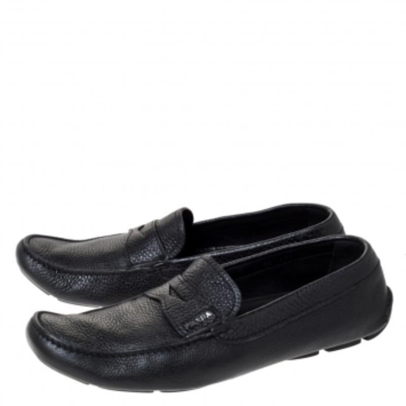 Prada Mocasines Slip On Cuero Negro Talla 43.5 en venta 1