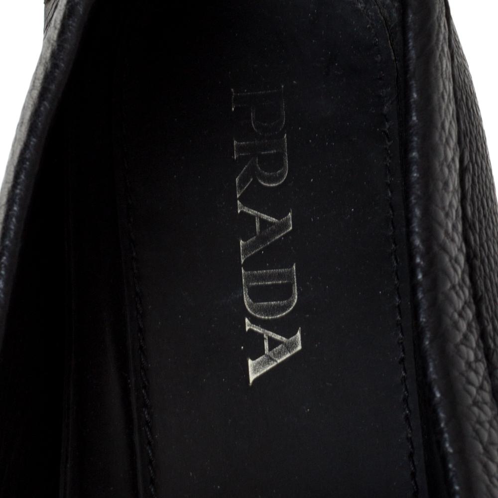 Prada Black Leather Penny Slip On Loafers Size 43.5 For Sale 2