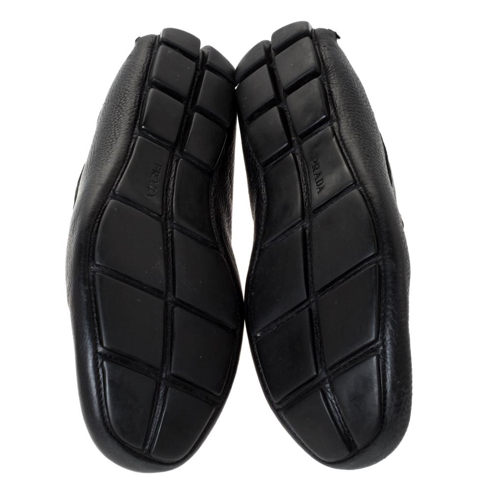 Prada Black Leather Penny Slip On Loafers Size 43.5 For Sale 3