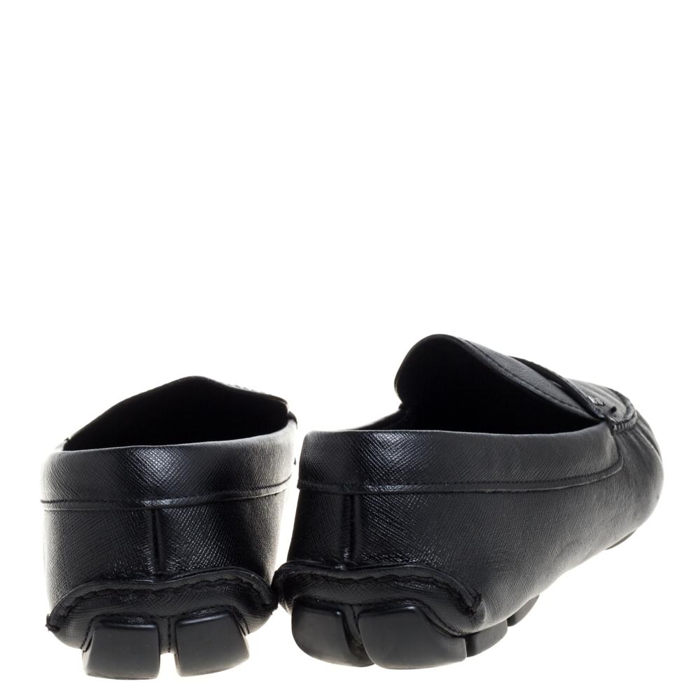 Prada Black Leather Penny Slip On Loafers Size 44 4