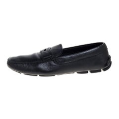 Prada Black Leather Penny Slip On Loafers Size 44