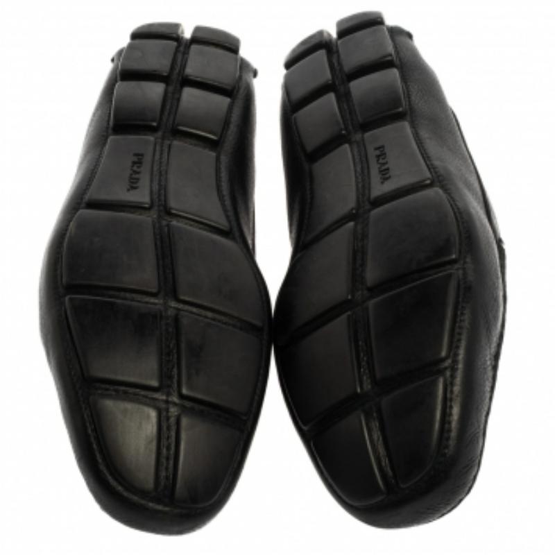 Prada Black Leather Penny Slip On Loafers Size 45 In Fair Condition For Sale In Dubai, Al Qouz 2