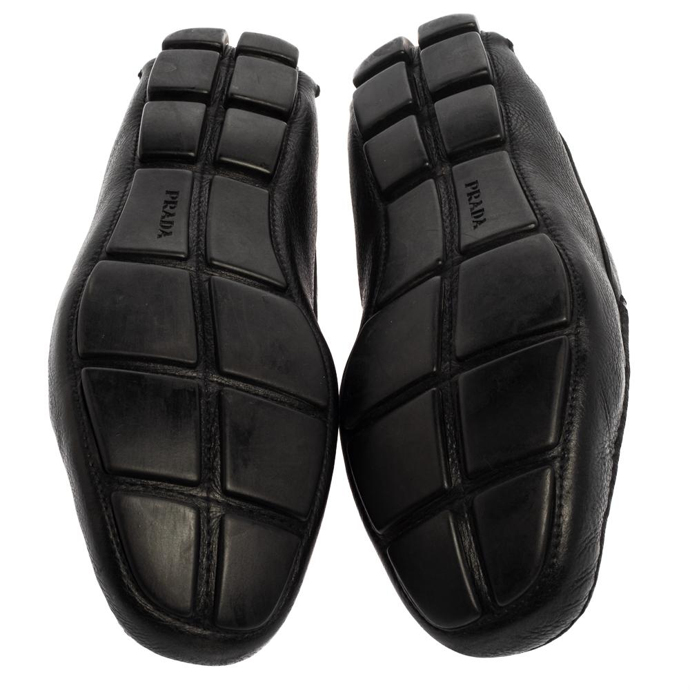 Men's Prada Black Leather Penny Slip On Loafers Size 45 For Sale