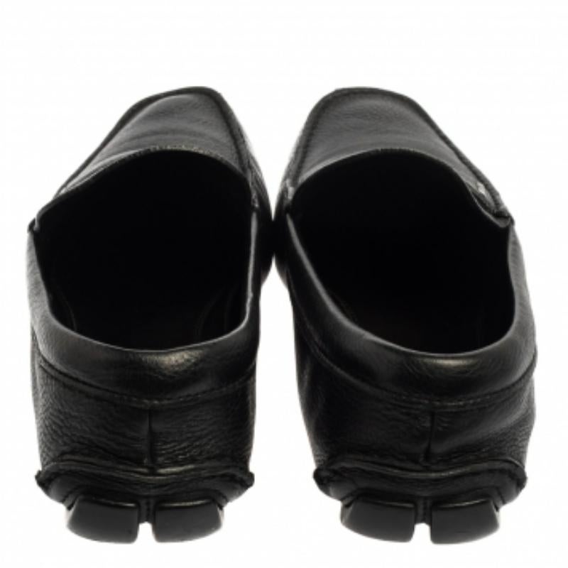 Prada Black Leather Penny Slip On Loafers Size 45 For Sale 2