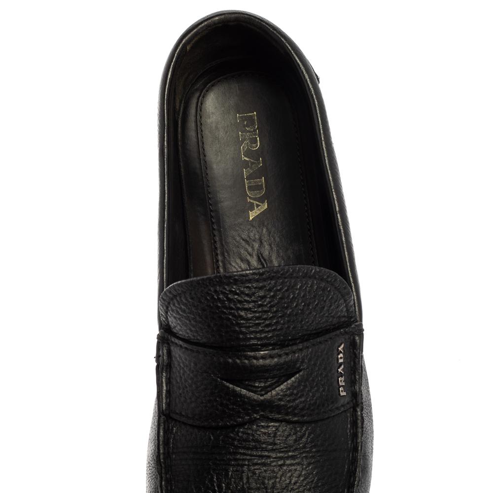 Prada Black Leather Penny Slip On Loafers Size 45 For Sale 2