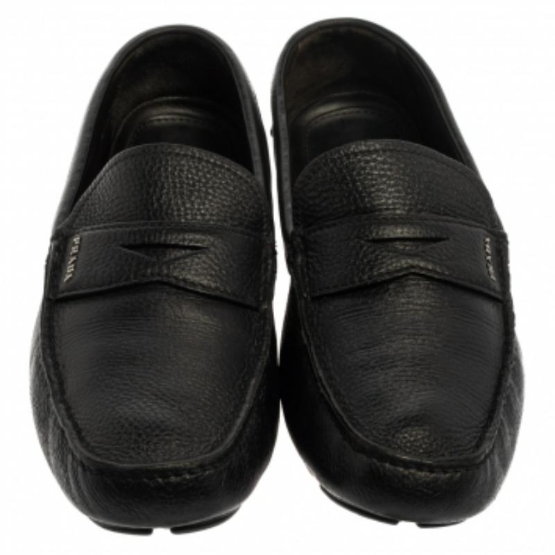 Prada Black Leather Penny Slip On Loafers Size 45 For Sale 3