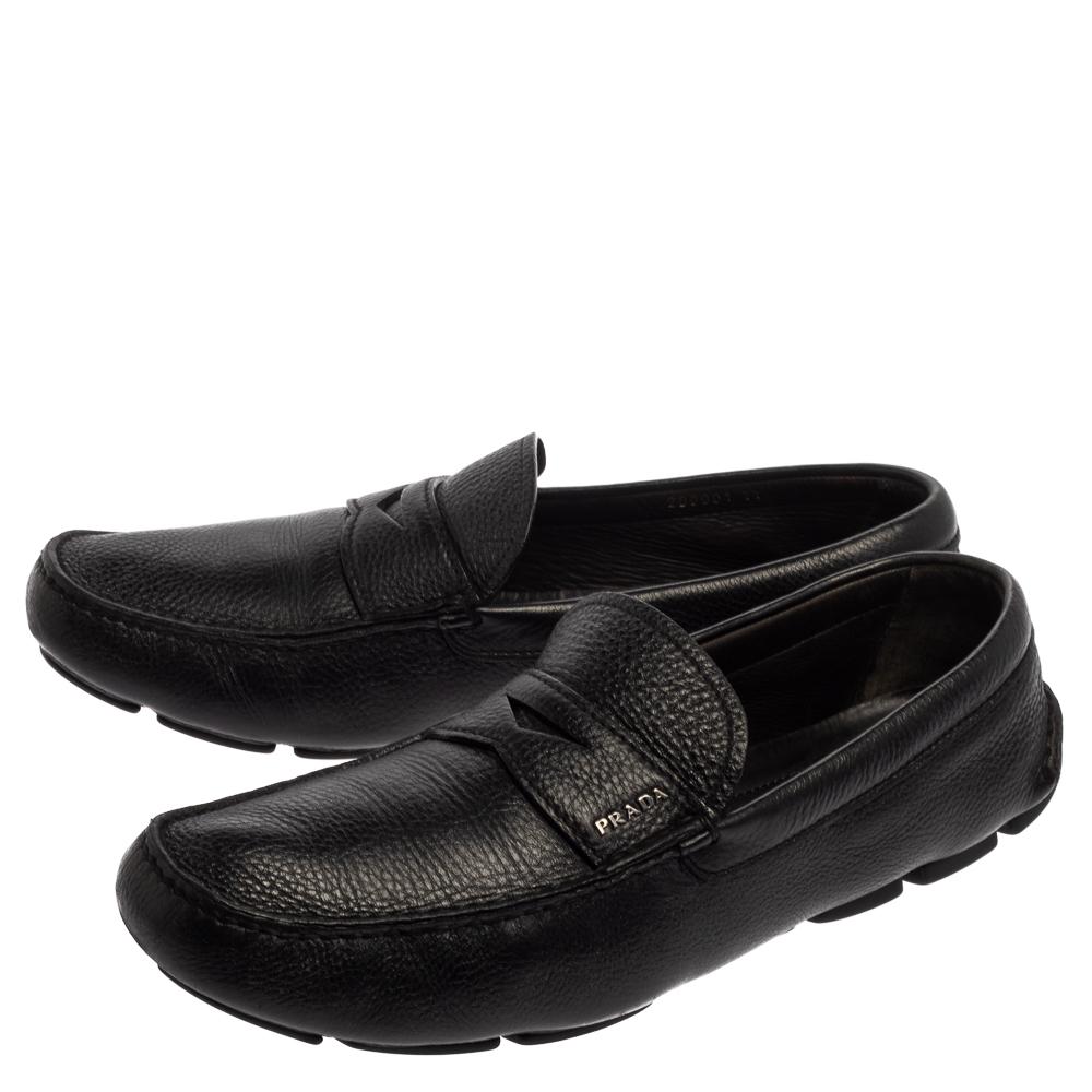 Prada Black Leather Penny Slip On Loafers Size 45 For Sale 3