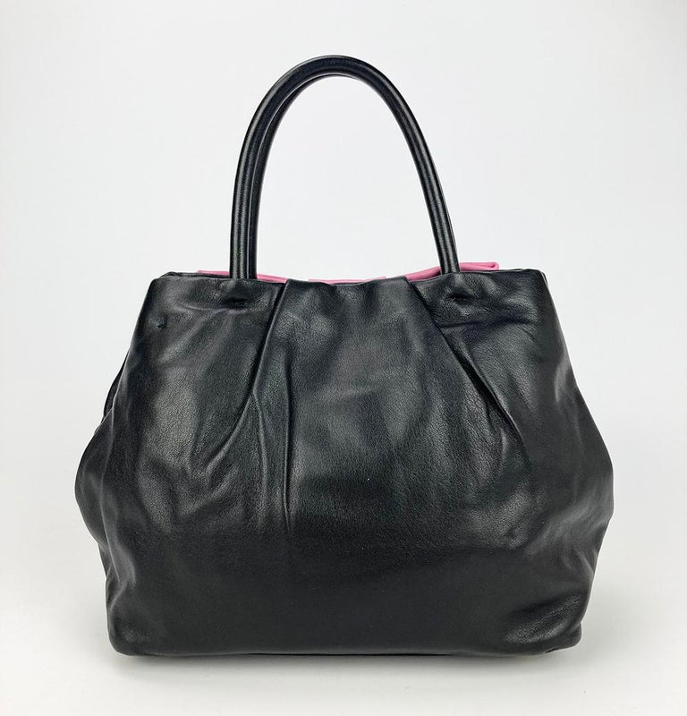 Women's Prada Black Leather Pink Bow Fiocco Bag For Sale