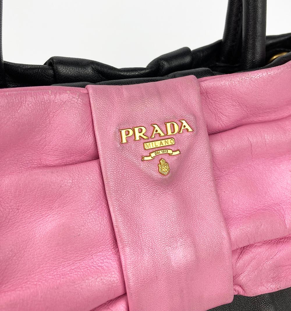 Women's Prada Black Leather Pink Bow Fiocco Bag