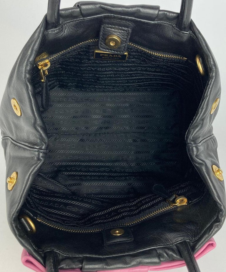 Prada Black Leather Pink Bow Fiocco Bag For Sale 5
