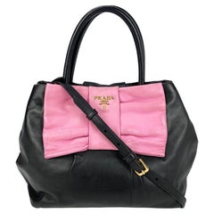 Prada Black Leather Pink Bow Fiocco Bag