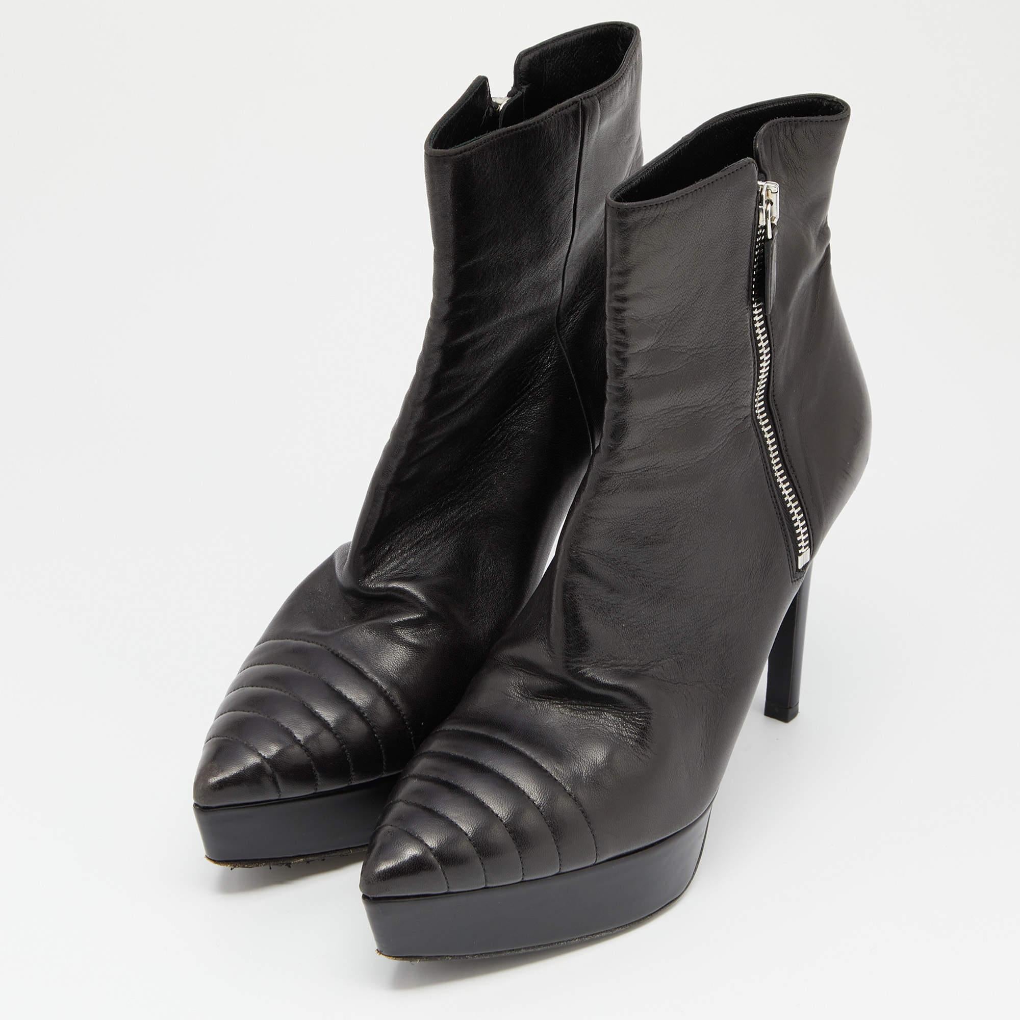 Women's Prada Black Leather Platform Ankle Booties Size 38