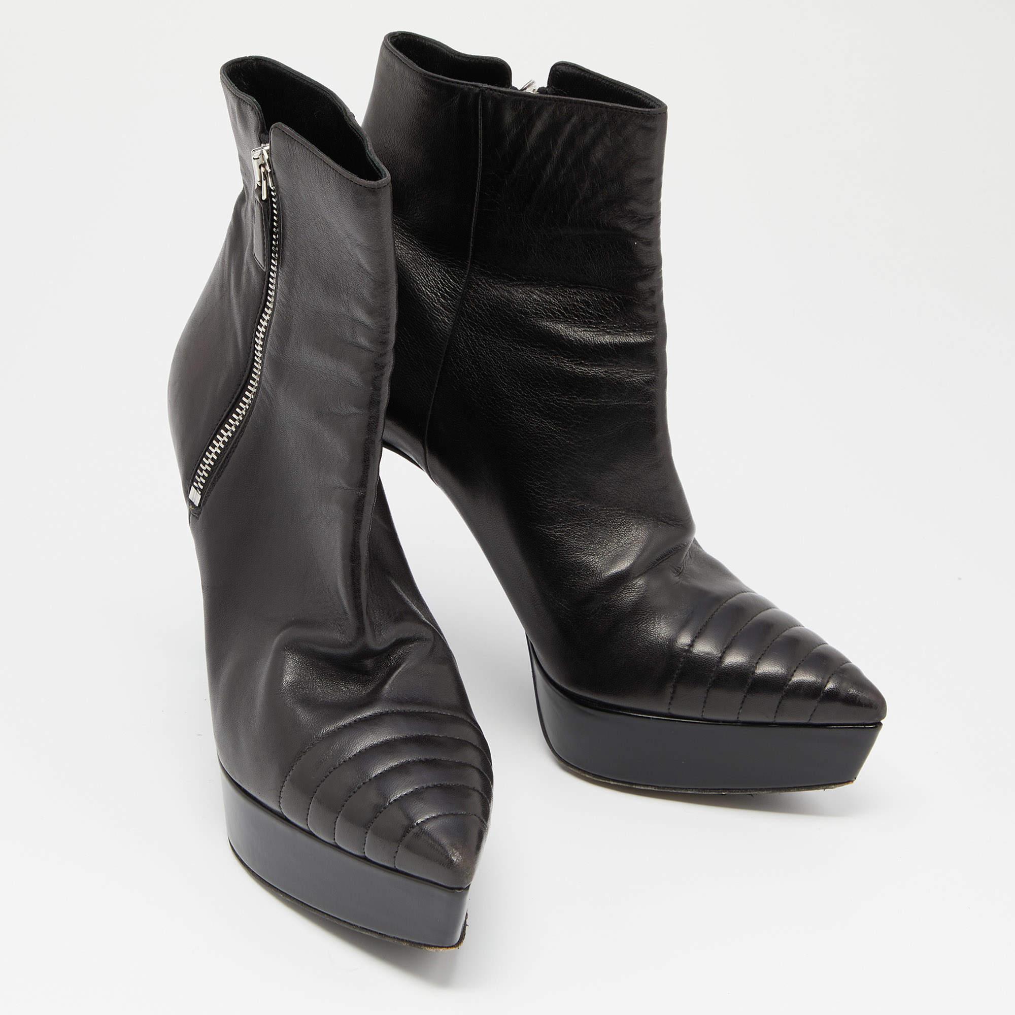 Prada Black Leather Platform Ankle Booties Size 38 1
